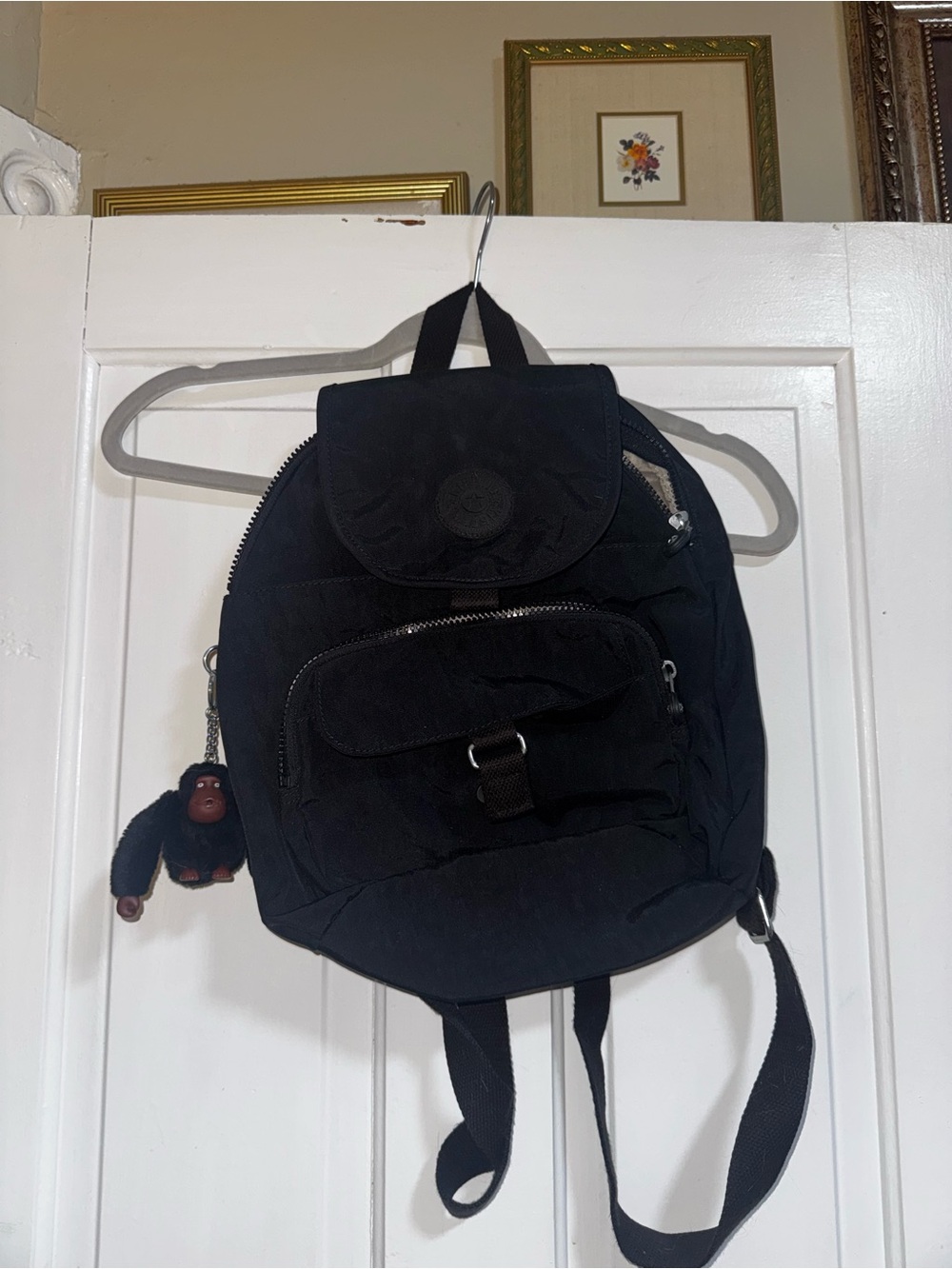 Kipling Black Nylon Backpack with Monkey Charm